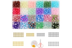 QTUIE Perline Per Braccialetti Kit 750Pz 8mm Perline di Vetro con Distanziatori Filo Elastico Kit per Fare Braccialetti Gioielli Collane Bigiotteria Fai Da Te Set Perle Tonde per Adulti Bambini 24 Colores