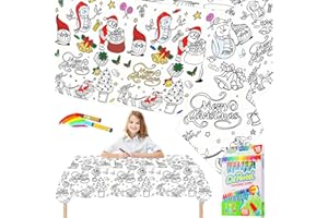 COSORO Christmas Giant Colouring Table Cloths for Kids,Xmas Party Tablecloth Colouring Poster with 18 Paint Pens,54x108inch Colour In Table Cloth Drawing Paper Roll Table Cover Colouring Sheet for Kids Party
