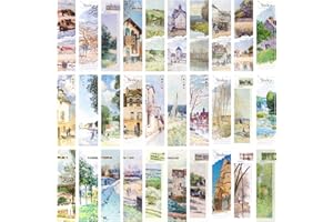 AVECMOI Juego de 30 Marcapáginas de Papel, Serie de Pinturas al Óleo de Paisajes, Regalos de Lectura para Niños, Adultos y Amantes de los Libros, 15 x 4 CM
