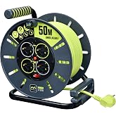 Masterplug Pro-XT Four Outlet Open Cable Reel Reel with Winding Handle, Thermal Switch and Power Switch, 50m High Visibility