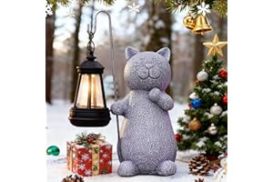 Yeomoo Chat Decoration Statue Jardin Exterieur avec Lampe Solaire Figurine - Salon Chaton Décoration Cadeau pour Femme Homme Maman Anniversaire Decor Imperméable pour de Jardin Balcon