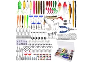 SANTUO 332Pcs Fishing Lures Accessories with Tackle Box Sea Fishing Tackle Kit with 3.5g 8g Spinners 1# Hooks 3.5g Jigs Plier Plastic Worm Swivels Hard Lures Box for Trout Bass Perch Pike