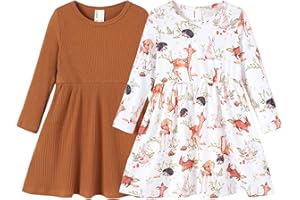 PATPAT Kleinkind Mädchen Kleid Set Langarm, Kind Kleid Einschulung, Packung mit 2 Kleider Mädchen Festlich mit Schmetterlingsmuster für Geburtstag, Party, Bankett, Hochzeit, Urlaub, Gr.83-140