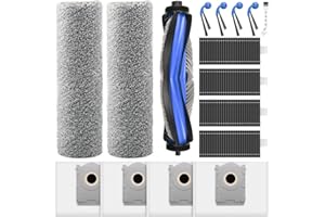 BISENKUD 16 Stück Zubehör für ECOVACS DEEBOT T80 Omni Saugroboter Ersatzteile, 4 Staubbeutel 4 Seitenbürste 4 HEPA Filter 1 Hauptbürste 2 Wischwalze 1 Reinigungsbürste