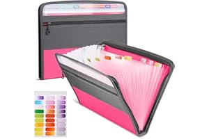 CHILLSILA Expanding File Folder, 13 Pockets Accordion File Folder Document Organizer, A4 Document Accordion Folder with Zipper Closure, Portable Wallet Filling Storage