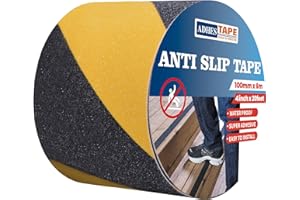 ADHES TAPE PURSUIT OF PERFECTION ADHES Non Slip Hazard Caution Tape, Safety Anti Slip Tape Roll, Strong Grip Warning Tape Floor Mats Sticker for Indoor Outdoor Walkway Stairs, Treads and Steps, Black/Yellow, 4In X 19.6Ft