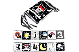 Clundoo Livre Noir et Blanc Bébé, Livre en Tissu pour Bébé, Livre D'eveil Double Face en Tissu, Jouets éducatifs d'apprentissage éducatif pour Animaux de Jouet Nouveau-né