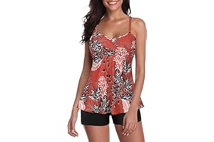 Century Star Tankini Maillot de bain gainant pour femme avec maillot de bain deux pièces Push up Grandes tailles, Fleurs rouges., 48