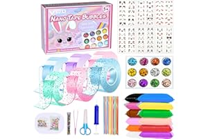 Lphianx Nano Tape Bubbles Kits für Kinder, 40+Pcs Nano Tape Craft Kit w/Slime, Ton, 300+ Füllungen, DIY Kunststoff Blasen Ballon, 20+ Projekte, elastische Party Favors Geschenke