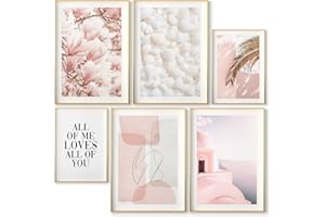 OHBIMBA - Laminas Decorativas Pared | Laminas para Cuadros Decoracion Salon Modernos | Laminas para enmarcar | Cuadros Decoracion dormitorios SIN Marcos | Tamaño 4xA3 y 2xA4 (Santorino Rosa)