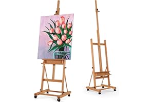 VISWIN Cavalletto a H Grande Esteso, Cavalletto Regolabile Professionale in Legno di Faggio con 4 Ruote & Vassoio, Cavalletto Dipingere da Studio Stabile per Adulti, Artisti