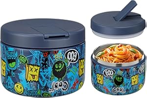 Itslife Thermos per Alimenti 350ml, Contenitore Termico per Alimenti di Acciaio Inossidabile per Cibi Caldi e Freddi, con copertura con fibbia, collo largo, isolamento Blu-Mostro
