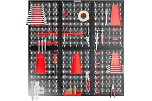 tectake® Panneau Mural Perforé Porte outils mural Lot de 6 Panneaux 240 x 2 x 60 cm 53 pcs Crochet & Supports, Extensible Système de rangement Outillage & visserie