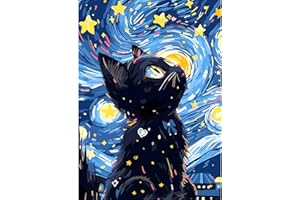 QINRUBB DIY Sternenhimmel Diamond Painting Erwachsene, 5D Schwarze Katze Diamant Painting Bilder Anfänger, Runder Vollbohrer Diamanten Malerei Stickerei Kreuzstich Geschenke Home Wand Dekor 30x40cm