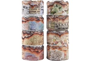 NOGAMOGA Vintage Burnt Washi Tape Set, 8 Rolls, Burnt Looking Edge Scrapbook Masking Tape, Decorative Tape Kit for DIY, Bullet Junk Journal, Art Craft Supplies with Butterfly, Plant