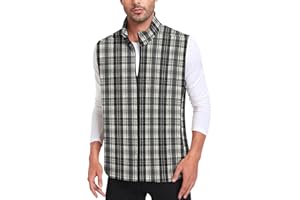 Bestbee Men's Casual Business Vests, Zip Up Plaid Waistcoat Slim Fit Suit Vest with Pockets Sleeveless Jacket for Winter