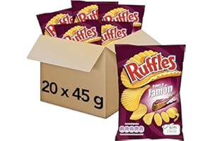 PEPSICO RUFFLES Ruffles Jamón - Patatas Fritas Crujientes Sabor Jamón, Pack de 20 Bolsas de Patatillas Deliciosas, Onduladas e Irresistibles, Snack y Aperitivo, Total: 20 x 45g = 900 g