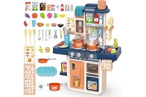 KalaDuck Cucina Giocattolo per Bambini, 42Pieces Cucina Bambini con Set di Pentole, Vapore, Lavandino Bambini, Forno Giocattolo e Alimenti Giocattolo, Giochi di Ruolo in Giochi Cucinetta Regalo (Blu)