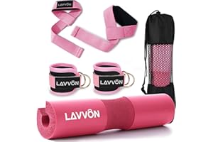 LAVVON Barbell Pad Set-Cuscino Bilanciere Squat, Cuscinetti Affondi e Hip Thrust, Collo e Spalle Supporto Pad, Grande per Cuscinetto Olimpico Standard Per Bilanciere,Con Cinghie Per Caviglia,Cinghie
