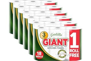 Gentille Giant 3 Ply Thickness Paper Towel | Extra Strong, Absorbent, Tough, Durable Kitchen Roll | Multipurpose Bulk Pack (18)