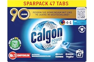 Calgon Power Tabs 4 en 1 – Ablandador de agua antical, suciedad y corrosión en la lavadora, previene olores desagradables, 1 x 47 pastillas