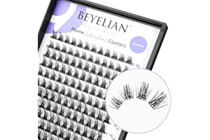 BEYELIAN Lash Clusters, Individual Cluster Lashes 144 Pcs, 10-16mm DIY Eyelash Extension Natural Look Reusable Glue Bonded Black Super Thin Band (705)