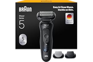 Braun Rasoir Electrique Homme Series 5 52-N1650SI Noir Etanche, Lames Flexibles Pour Raser Doucement Visage et Barbe, 2 Modes De Rasage, Coffret Avec Accessoire Tondeuse A Barbe et Pour Le Corps