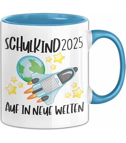 Personalisiert Einschulungstasse 2025 – „Mit Vollgas In Die 1. Klasse“ Mit Namen & Rennauto-Motiv