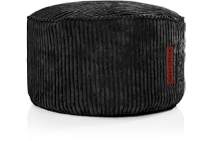 Green Bean© pouf sgabello per interni 25x45 cm imbottitura in perle EPS e velluto a coste morbido e lavabile - cuscino da pavimento per interni sgabello poltrona bambini adulti tessuto Nero