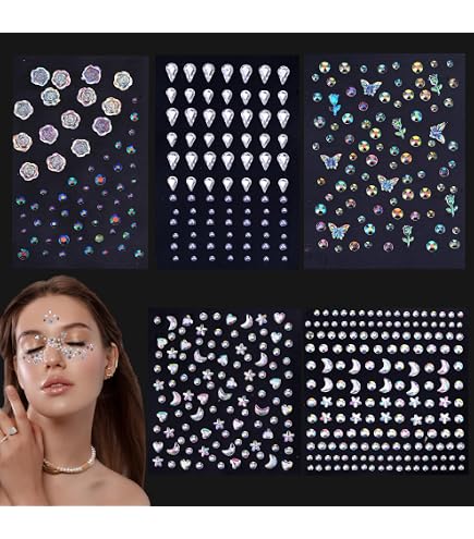 Amaxiu Gesichts-Edelstein-Aufkleber – 9 Blatt Strass-Sticker Für Party, Festival & Make-up
