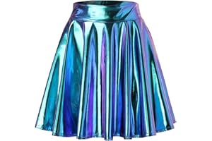 GENERIC Damen Metallic Glitzer Mini Röcke Rave Rock Barbieer Kleidung Glänzend Nachtklub Faltenrock Skater Pleated Rock Cosplay Kostüm Wetlook für 80er Festival Karneval Halloween Faschingkostüm