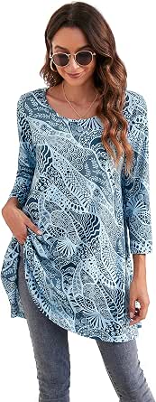 Chemisier Femme Heersan - Manches Longues, Col Rond Dentelé - Tissu Polyester Doux - Coupe Loose Casual - Pour Bureau, Sortie, Quotidien