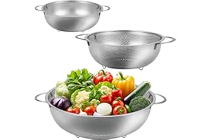 LCXCXY Küchensieb 3 Stück, Reis Waschschüssel 3 Stück OD Gesamtlänge（24cm/27.5cm/34cm） Küchensieb Edelstahl, Sieb Küche geeignet zum Spülen von Obst und Gemüse, Nudelsieb Edelstahl, Spülmaschinenfest