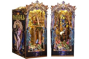 RONSTONE DIY Book Nook kit of Pandora's Box, DIY Dollhouse Booknook Bookshelf Insert Decor Alley, 3D Wooden Puzzle with Sensor Light Bookend Model Building
