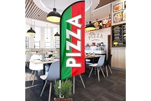 QSUM Food Swooper Flag with Pole Kit and Ground Spike, Pizza Advertising Feather Flag