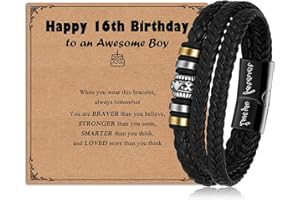 ilasif 10th 13th 16th Birthday Gifts for Boys, Black Muti-Layer Leather Bracelet Engraved Love Yor Forever 10 13 16 Year Old Gifts for Boys Son Grandson Brother Nephew Friends Age 10/13/16