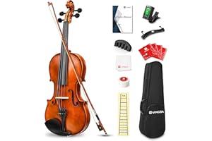 Vangoa 1/4 Violin Solid Wood Acoustic Quarter Violin Set for Children Beginners Students with Violin Case, Shoulder Rest, Rosin, Strings, Manual, Damper, Sheet Music Stickers