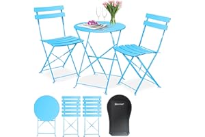 KESSER® Juego de Muebles de Jardín de 3 Piezas con 2 Sillas Plegables, Juego de Muebles de Balcón, Mesa de Metal