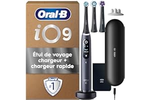 ‎ORAL-B Oral-B iO Seria 9 Szczoteczka Elektryczna, Łączy się z Aplikacją Mobilną Oral-B, z Technologią Magnetyczną iO, 3 Końcówki, Etui Podróżne z Funkcją Ładowania, Czarna