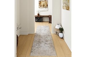 HUGEAR Washable Hallway Runner Rug 60x240cm Beige Grey Non Slip Abstract Natural Neutral Modern Long Carpet Runners Kitchen Bedroom Lounge Bedside Low Pile Carpets