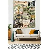 Pelangi &Ccedil;i&ccedil;ekler Ve Yaşam Vintage Desen Leke Tutmaz Kumaş Duvar &Ouml;rt&uuml;s&uuml; Duvar Halısı Tapestry PNTR061, 100 x 140