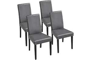 Yaheetech Dining Chairs Set of 4 Modern High Back PU Leather Padded Seat w/Adjustable Solid Wooden Legs Home/Restaurant/Kitchen Grey