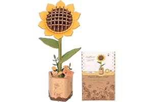 ROBOTIME 3D Puzzle Sunflower, Wooden Artificial Flowers Model Kits for Adults to Build, Home Decor Accessories Living Room, Gifts for Women on Valentine's Day