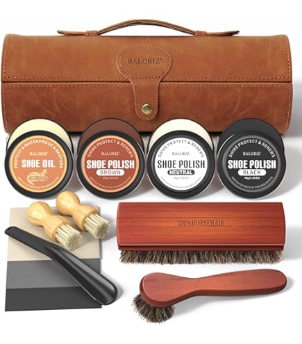 Boite Cirage Kit D'Entretien Chaussures Coffret à Cirage Pinceau Brosse Chausse-Pied Et Chiffon En Bois 14x17x29cm - L'Héritier Du Temps Entretien Chaussure Cuir