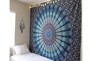RAJRANG Arazzo da parete Mandala Ombre blu Arazzo decorativo in cotone 152x127 cm
