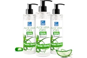 BLEU & MARINE BRETANIA Gel d'Aloe Vera 100% Naturel, Raffermissant Corps, Anti Rides Visage, Hydratant Peau et Cheveux, Apaisant et Réparateur Cheveux (Après Soleil, Après le Rasage et l'épilation) - 3 x 200 ml