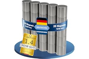 MAGNETE.COM 25 x magnesy neodymowe | średnica Ø 5 mm, długość 10 mm | niklowane (NiCuNi) | ok. ~ 0,95 kg pociągnięcie | opakowanie 25 cylindrycznych magnesów – N45