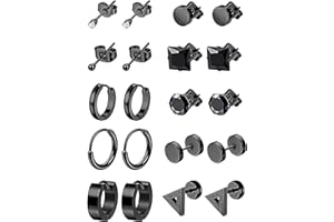 Milacolato 6-12 Paia Orecchini in Acciaio per Uomo CZ Orecchini con Paillette Orecchini a Pallina Orecchini con Cartilagine Orecchini a Cerchio Senza Fine per Uomo Ragazzi