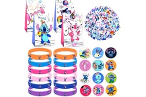 CLVSYH Regali di Compleanno per Bambini di Stitch, Bomboniere per Festa di Stitch, Stitch Sacchetti Regalo, Braccialetti in Silicone, Spille Cartoon, Lilo Stitch Adesivi, Bomboniere per Feste di Compleanno