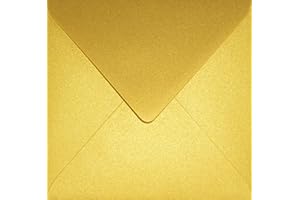 Netuno 25 sobres cuadrados nacarados dorados DIN K4 153x153mm 120g Aster Metallic Cherish solapa engomada puntiaguda sin ventana para invitaciones boda Navidad dinero tarjetas regalo bricolaje bautizo